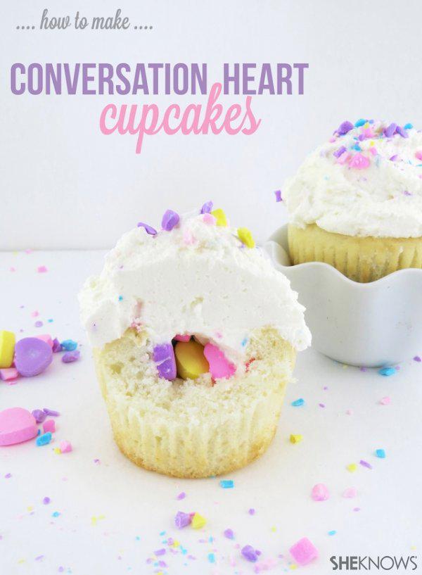 Conversation Heart Filled Cupcakes